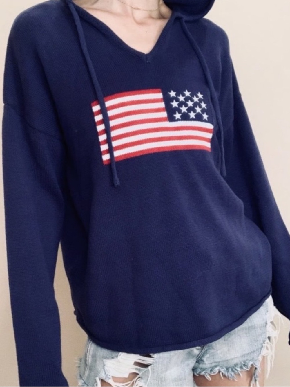 Brit NY Sweater Hoodie with Flag in Navy Size 2X